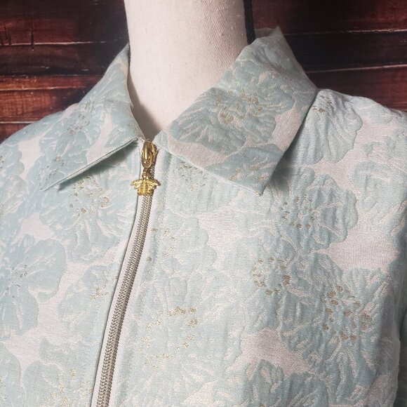Drapers & Damons Petites Womens Size PXL Full Zip Jacket Light Blue Gold Floral - Picture 1 of 9
